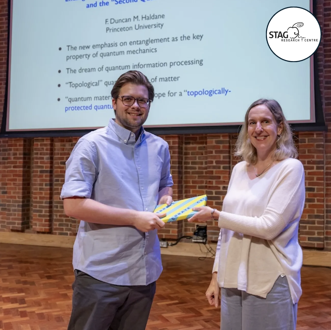 Austen Wallis receiving the STAG Research Prize